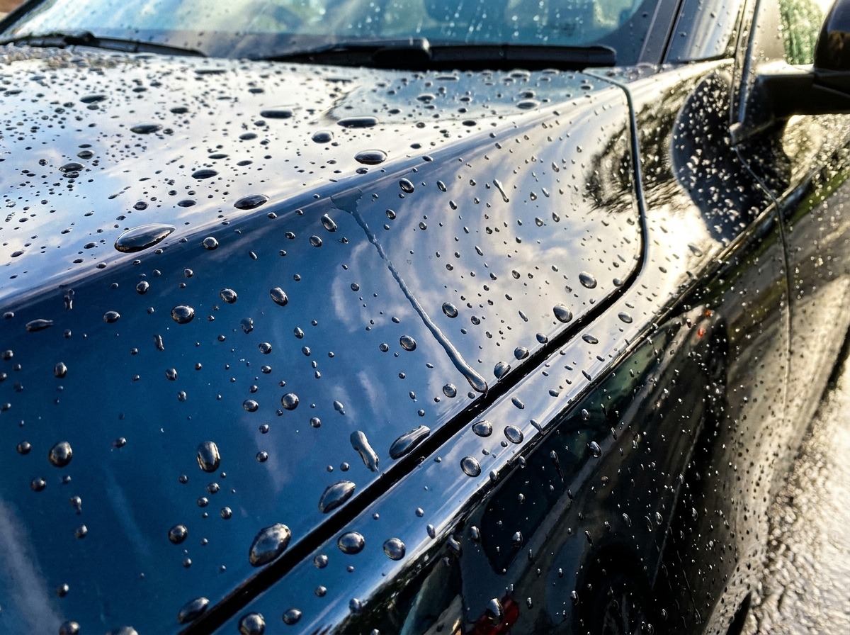 ボディコーティングの撥水効果｜雨水が水玉になって流れる
